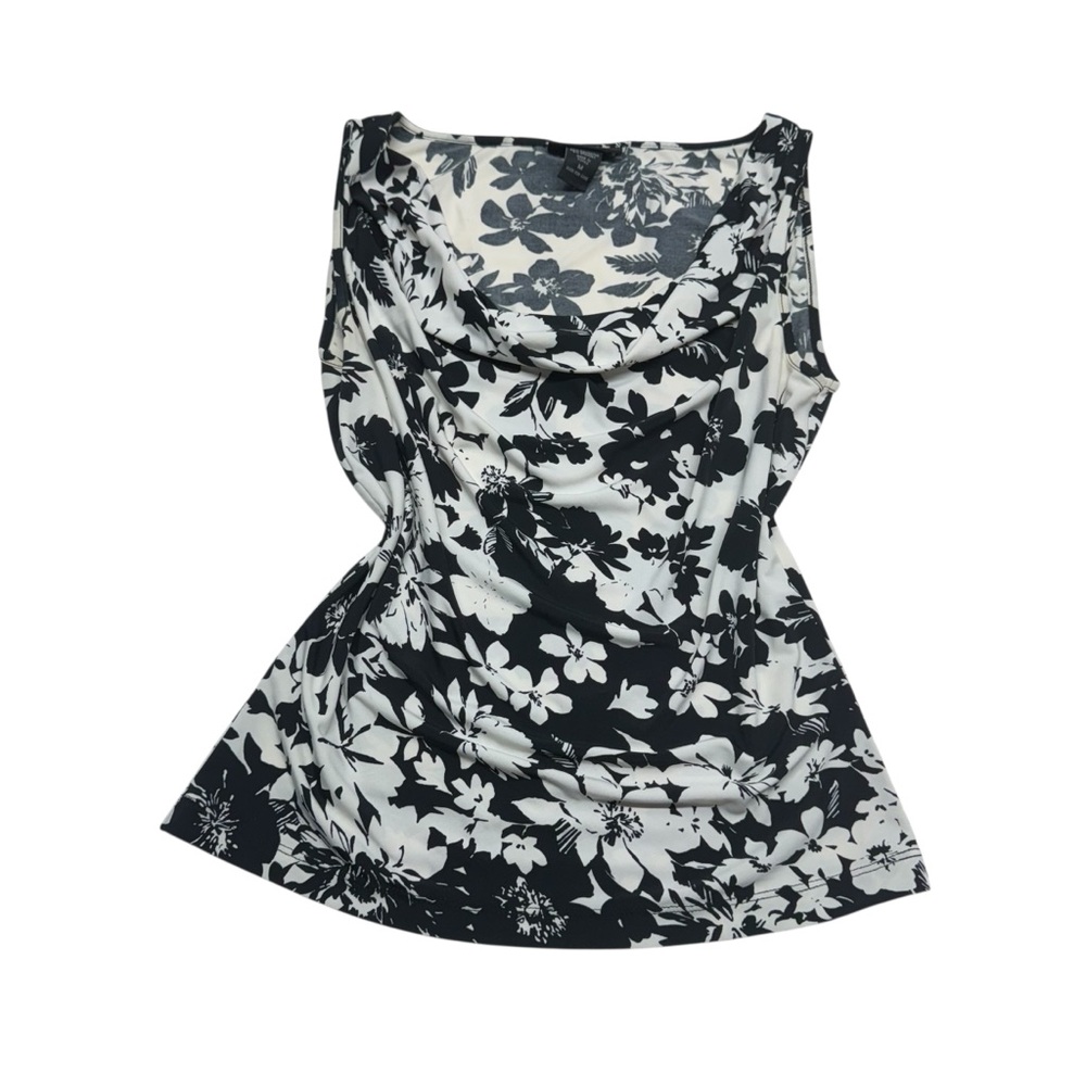 Express Y2K Black & White Floral Cowl Neck Tank Top